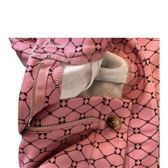 Shein Womens High Waist Shorts Size 8 10 Zip Up Polyester Pink Black Geometric - Picture 4 of 7